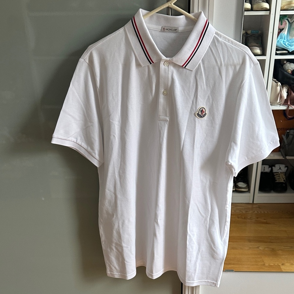 Moncler White Polo with Red Trim
